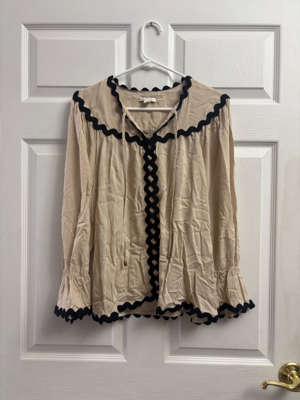 Cato Brown & Black Boho Bell Sleeve Blouse